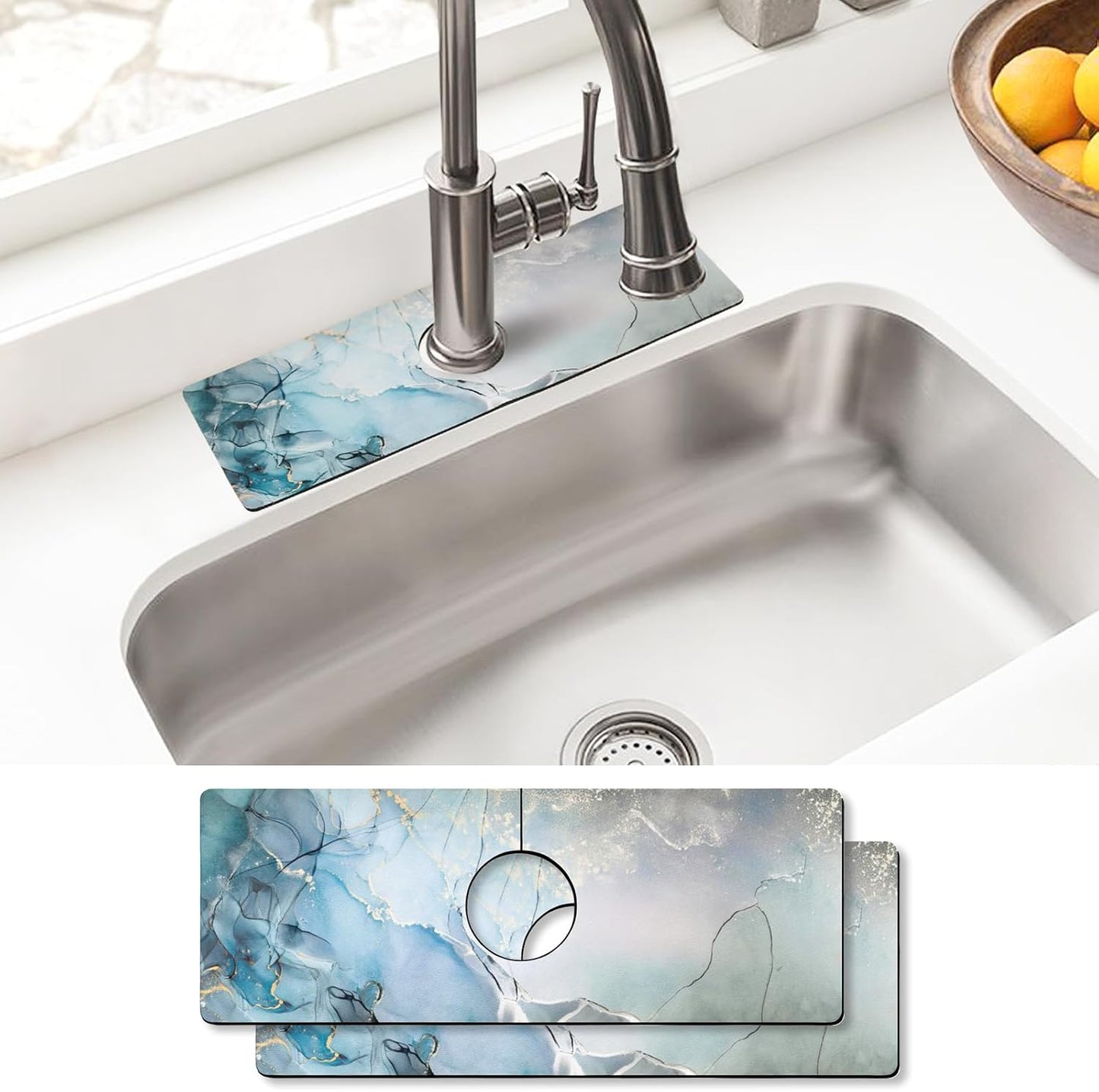 Sink Faucet Absorbing Mat, 2 Pack Drying Mat Around Faucet Sink Splash Guard Behind Faucet Sinkmat For Kitchen Bathroom Island Rv 24 * 5.5 Inch (60 * 14 cm)