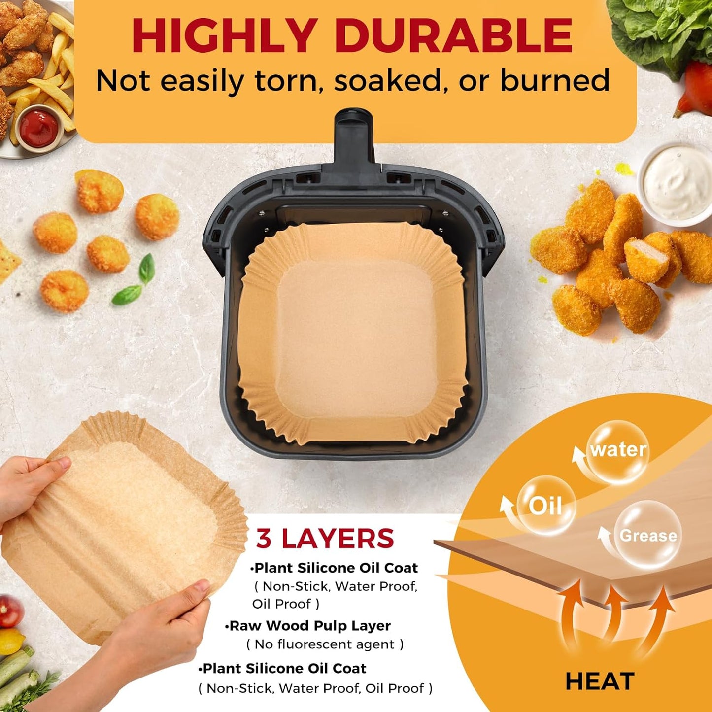 Air Fryer Liners Disposable, 150Pcs Parchment Paper 8" Square for 5-8QT | [Food Grade Material] Unbleached Parchment Paper Non-Stick & Waterproof Oilproof Easy Cleanup for Air Fryer Sheets Papers