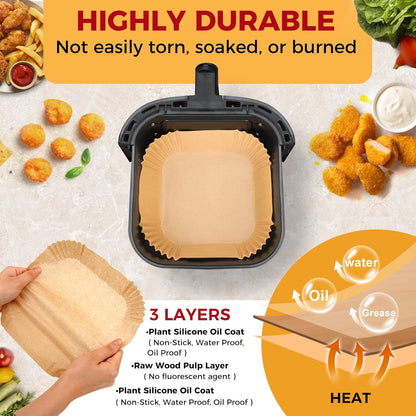Air Fryer Liners Disposable, 150Pcs Parchment Paper 8" Square for 5-8QT | [Food Grade Material] Unbleached Parchment Paper Non-Stick & Waterproof Oilproof Easy Cleanup for Air Fryer Sheets Papers