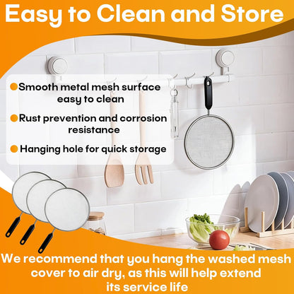 8'' Splatter Screen for Frying Pan,Stainless Steel Grease Splatter Guard | with Fine Mesh and Heat-Resistant Handle, Kitchen Oil Splash Guard for Cooking and Frying