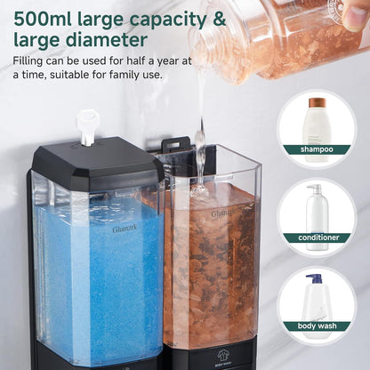 Shampoo and Conditioner Dispenser 3 Chamber No Drill Shampoo Dispenser for Shower Wall Mounted Shower Soap Dispenser 3 * 500ml Refillable Shower Dispenser for Bathroom Hotel(Black 3 Chamber)