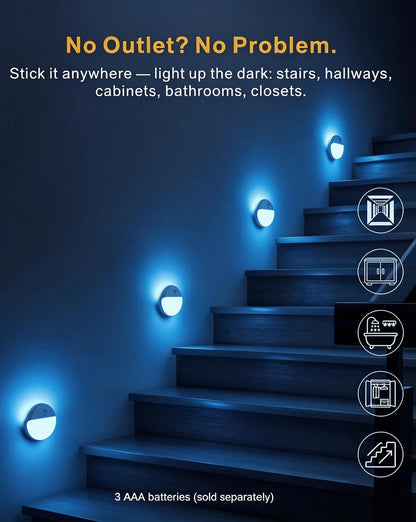 Small Motion Sensor Amber Night Light Battery Operated, Toilet Light | 2 Pack, 3 Modes, Dimmable 1-15lm, Dim Light Soft Glow, No Plug, Wireless Stick on Light for Bedroom, Sleep, Bathroom, Kids