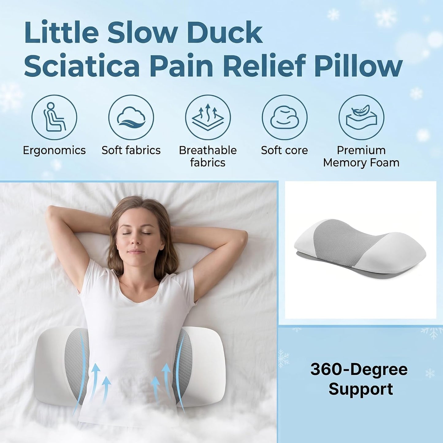 Lumbar Support Pillow for Sleeping,Premium Memory Foam Lower Back Pain Relief Bed Rest Support Pillows for Car Bed,Couch,Waist Support Care Cushion,Sleep Lumbar Pillow (Black Grey)