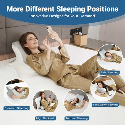 Reading Pillow for Bed, Lying, Leaning and Prone, Ergonomic Memory Foam Bed Wedge Pillow for Headboard, Chin & Back Support Pillows on Bedrest Couch Floor- Grey