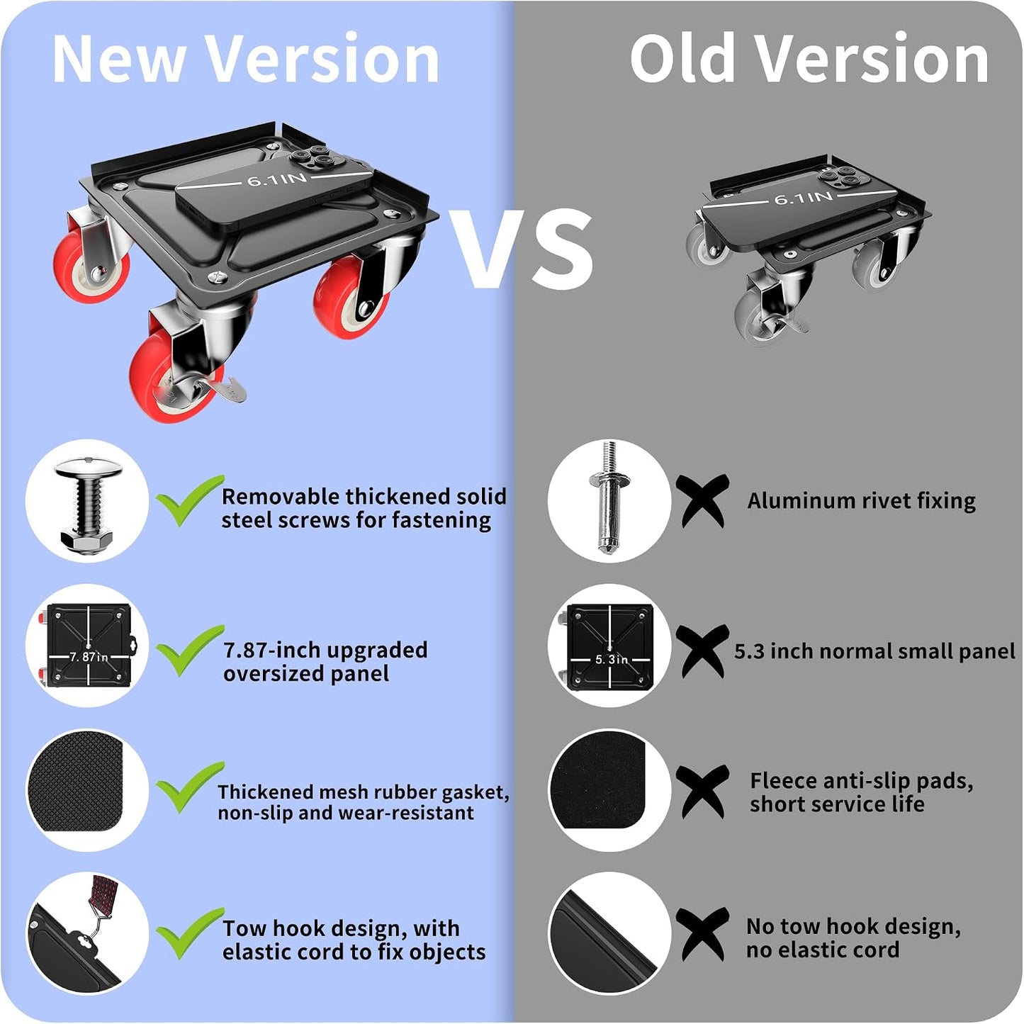 MYUEA Furniture Dolly,Furniture Movers with 5 Wheels,Carbon Steel Panel Heavy Duty Dolly,Maximum Load 3474 LBS,Furniture Lifter with 5 360° Rotatable Rubber Universal Wheels(Silver,6.89x6.9 in)