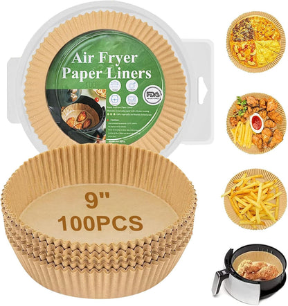 Air Fryer Liners Disposable Paper,100Pcs Parchment Paper Liners,Non Stick Airfryer Paper Liners,Food Grade Air Fryer Accessories WaterProof OilProof for Microwave Oven Steamer 6.3inch Square