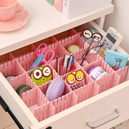 ZOENHOU 60 PCS DIY Drawer Divider Organizers, Pink Grid Drawer Dividers, Adjustable Premium Plastic Organizers for Makeup Drawers Desktop Kitchen Drawer Organizers and Storage, 12.6 x 2.76 Inch