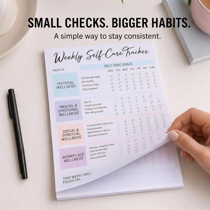 4 Pack Self Care Weekly Tracker Notepads (2 Blank + 2 Guided), 6 ''x 9''