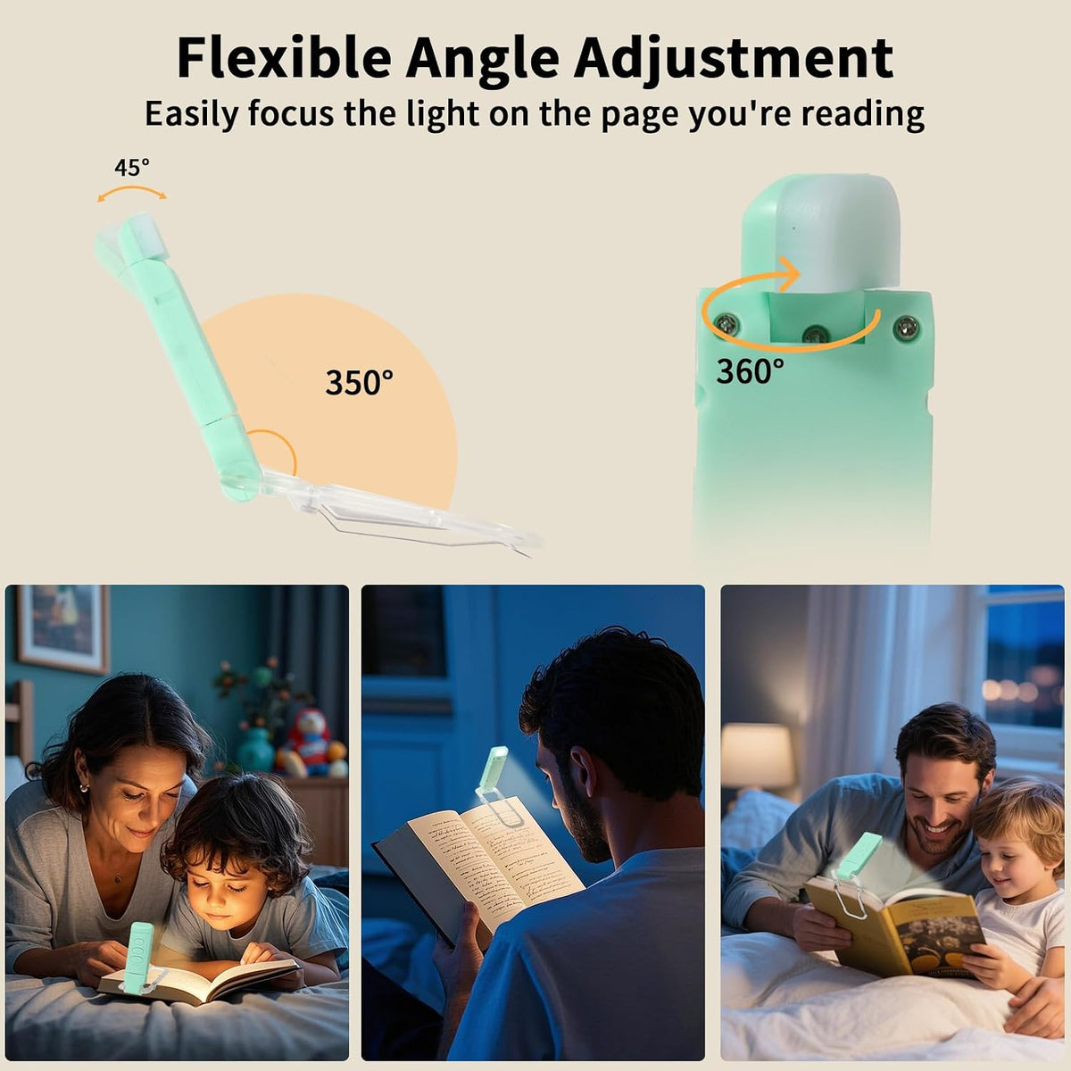 Rechargeable Book Light, Clip-On LED Reading Light, Eye-Caring