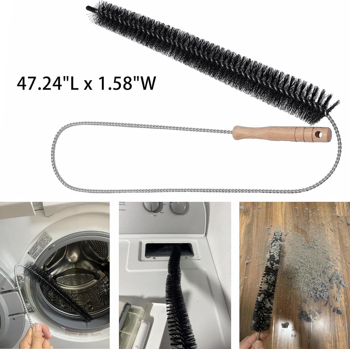 47.24 inch Extra Long Dryer Lint Brush, Flexible Dryer Vent Cleaner Brush | for Deep Cleaning of Lint Trap, Refrigerator Coils, Dust and Pet Hair – for Fire Risk Reduction & Better Efficiency, 1PCS