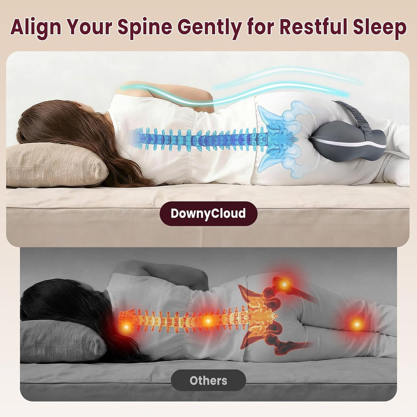 Memory Foam Knee Pillow for Side Sleepers, Supportive Leg Pillow with Heart Cutout Design and Adjustable Strap, Contoured Between Knees Pillow for Side Sleeping, Alignment Support, Gray