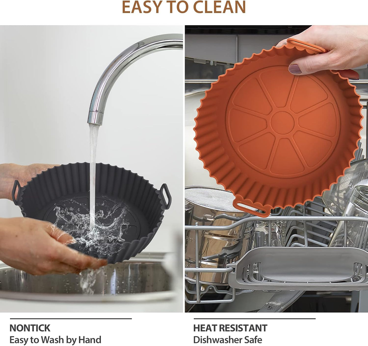 2 Pack Air Fryer Silicone Liners for Ninja, Reusable Silicone Bowl Basket Fit for 3 to 5QT Air Fryer, Replacement of Flammable Parchment Paper, Baking Tray Oven Accessories (Top 8in, Bottom 6.8in)
