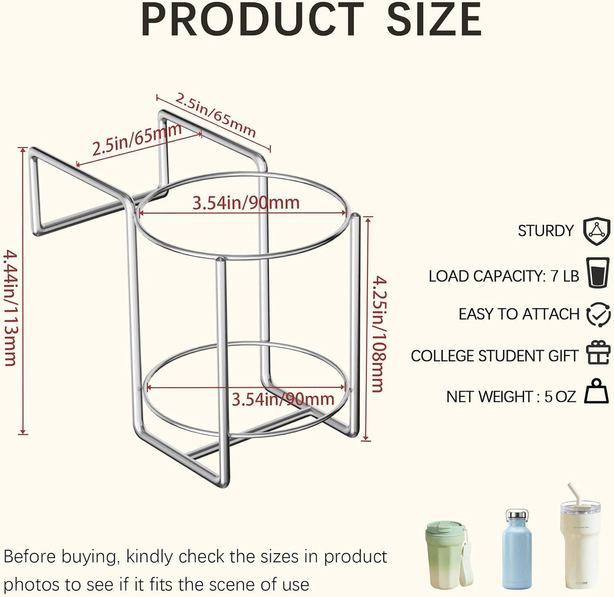 Cup Holder for Bed (Diameter: 3.3IN) Drink Holder Water Bottle/Glass Organizer for Wood Dorm Room Bunk Bed Crib, Metal Toddle Bed,Loft Bedside, Headbed, Car,Office Desk Partition