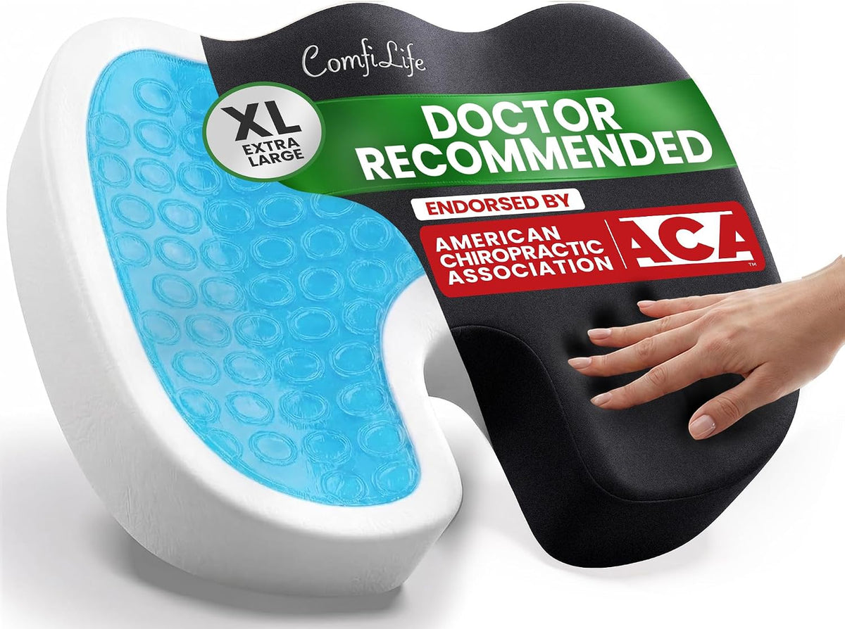 ComfiLife Doctor Recommended Seat Cushion - Premium Gel & Memory Foam Office Chair, Car Seat, Lifting Cushion - Chair Cushions for Back & Sciatica Relief - Seat Cushions for Office & Desk (Black)