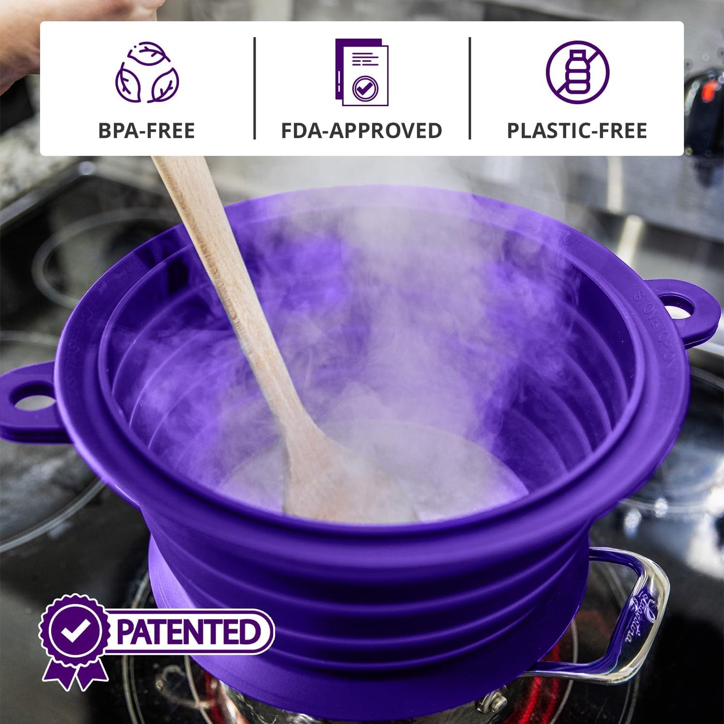 L.I.Q. Silicone Splatter Guard, Durable SplatterDom, Blue Steel, Large | 10 and 12 Inch Pots, 10'' Lid, Food and Oil Splash Guard for Cooking, Easy to Clean and Store, BPA-Free, Microwave Safe