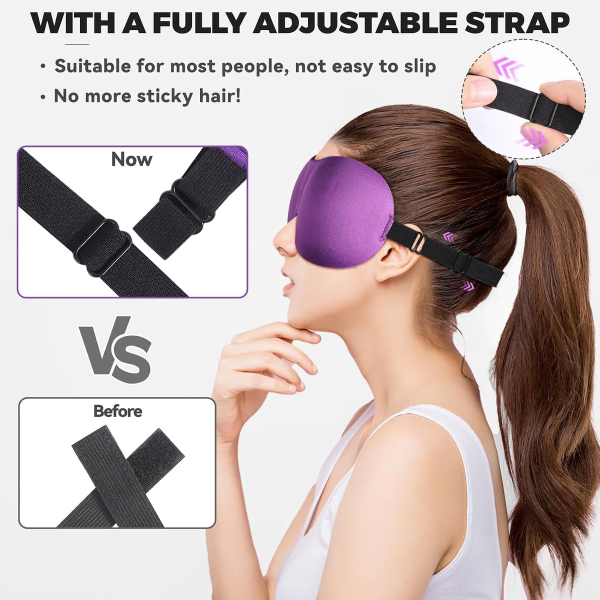 4 Pack Sleep Mask for Women and Men Adjustable Blackout 3D Eye Masks for Sleep, Blindfold with Storage Bag and Earplug for Travel Nap and Night (Black, Purple, Blue, Gray)