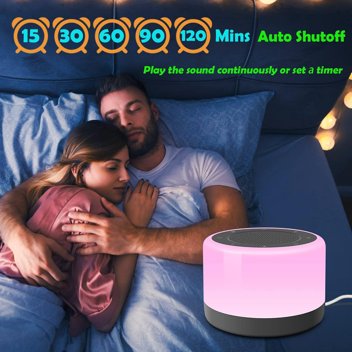 White Noise Machine with Night Lights, Sleep Sound Machine 32 Soothing Sounds for Baby Adults Kids Sleeping, Fan Wave Sound Lullaby, Timer and Memory Feature, RGB Color Touch Table Lamp