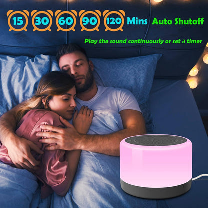 White Noise Machine with Night Lights, Sleep Sound Machine 32 Soothing Sounds for Baby Adults Kids Sleeping, Fan Wave Sound Lullaby, Timer and Memory Feature, RGB Color Touch Table Lamp