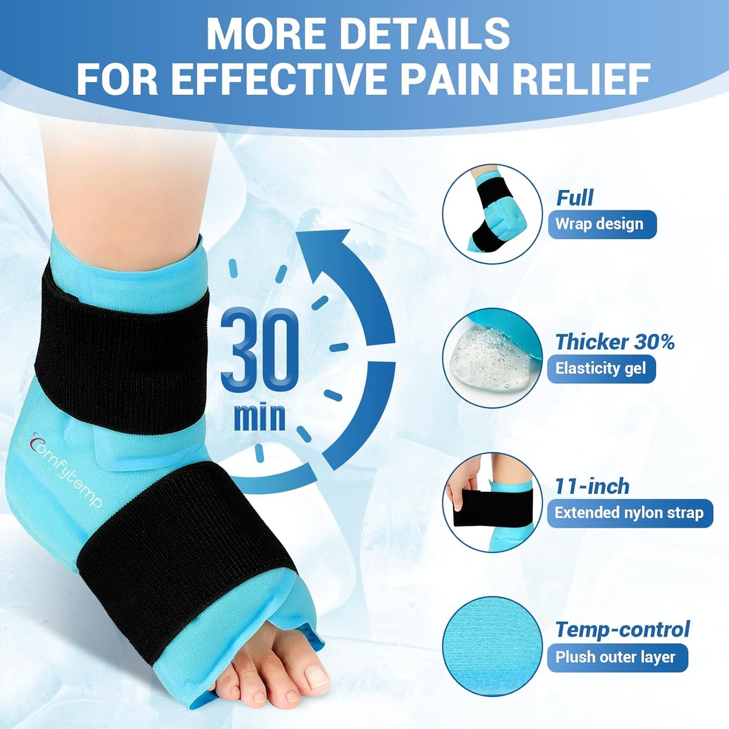 Comfytemp Ankle Foot Ice Pack Wrap for Plantar Fasciitis Relief, FSA Eligible HSA, Ankles Brace for Sprain Pain, Heel Spur, Swelling, Achilles Tendonitis, Hot Cold Gel Ice Pack for Injuries Reusable