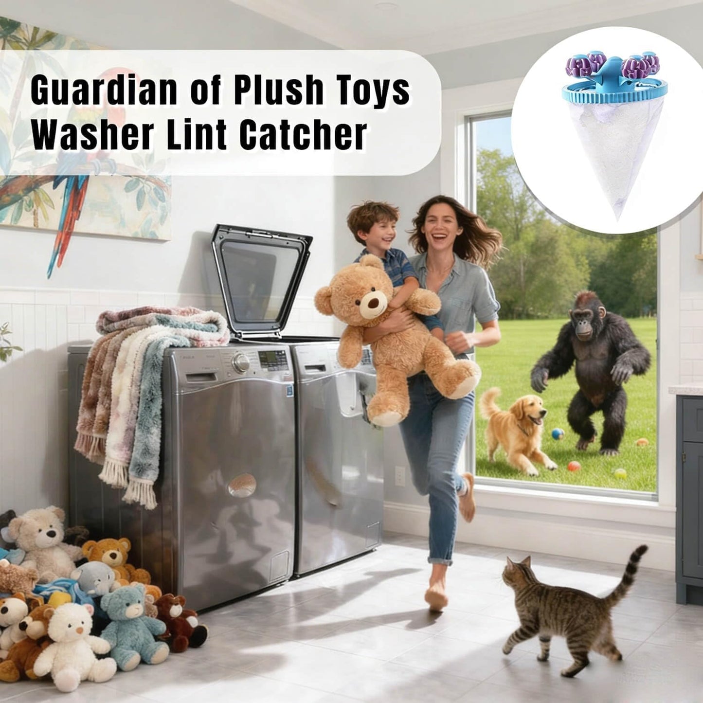Pet Hair Remover for Laundry, 4-Pack Reusable Lint Roller Balls, Washer Pet Hair Catcher for Dog & Cat Hair, Sticky Lint Collector for All Washers, Laundry Helper for Pet Owners