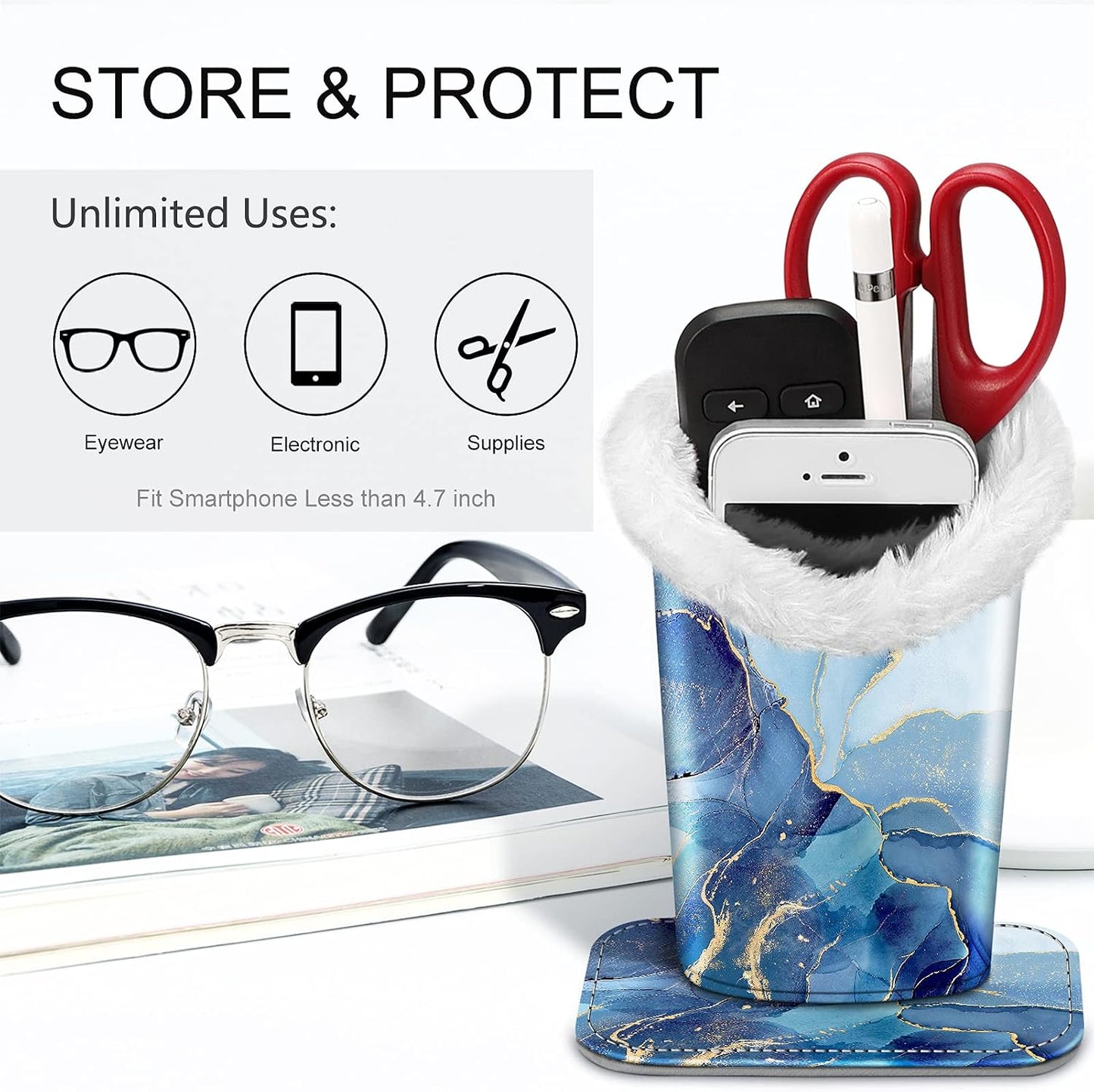 FINTIE Plush Lined Eyeglasses Holder, Glasses Stand Case For Nightstand | Soft Plush Lining, Bedside Eyeglasses Holder, Office Desktop Organizer, Small Item Storage, Anti-Scratch - Colors B