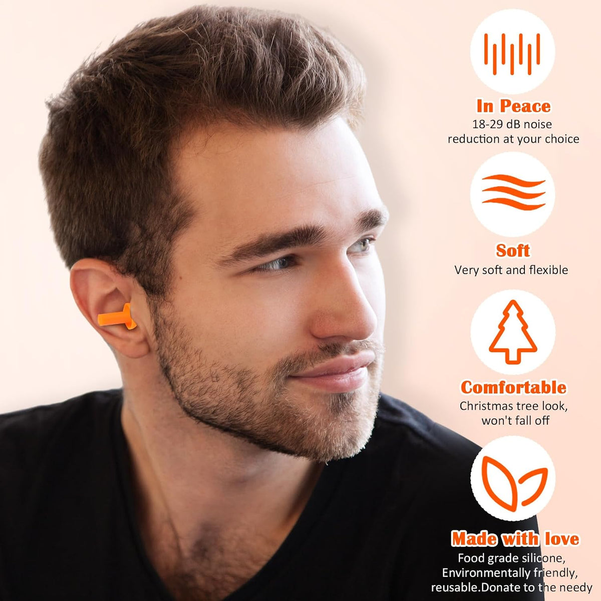 Trelaco 100 Pairs Silicone Ear Plugs Bulk with Case Nrr 29db, Black