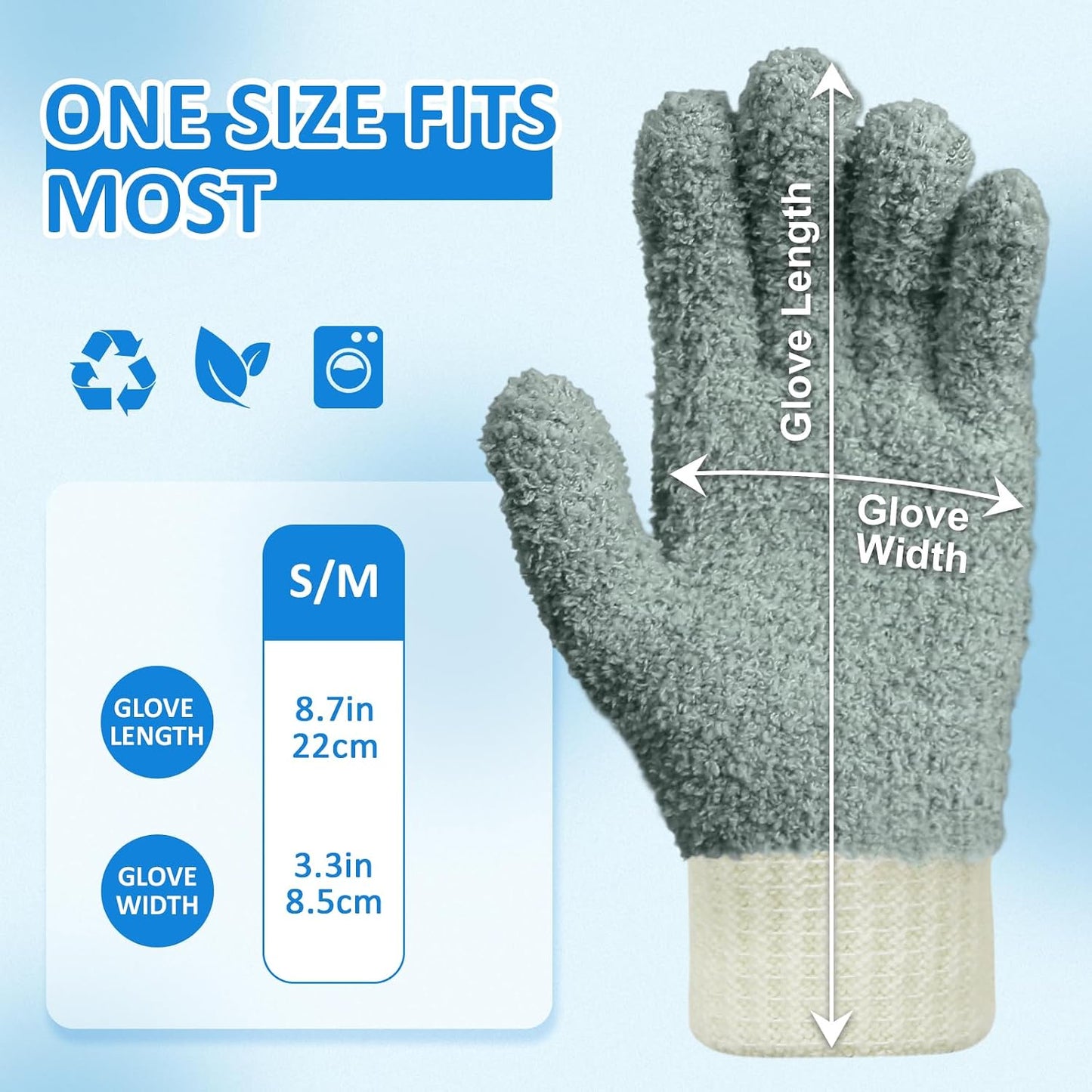 MIG4U Microfiber Dusting Gloves House Cleaning Glove for Blinds, Windows, Shutters, Furniture, and Car, Reusable Lint-Free Blue 1 Pair S/M
