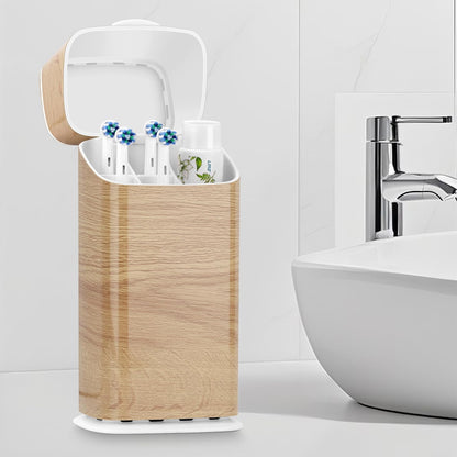 GFWARE Electric Toothbrush Holder with Cover, Ventilated & Drainage, Silver | Detachable 5 Slots Bathroom Organizer for Toothbrush & Toothpaste, Waterproof & Dustproof, Electric Toothbrushes Under 10 In