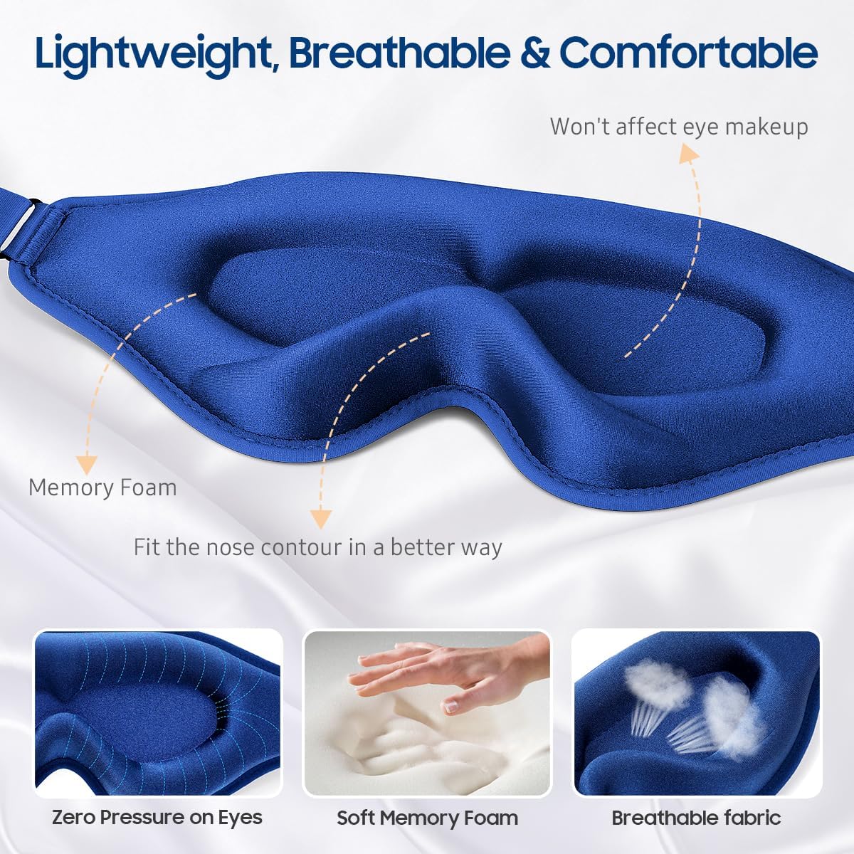 BeHoomi Sleep Mask, Premium Eye Mask for Sleeping, Total Blackout, Super Soft Comfort, Adjustable Fit, Upgraded 3D Ergonomic Designed Sleeping Mask for Home, Office, Travel, Meditation, Yoga, Pink
