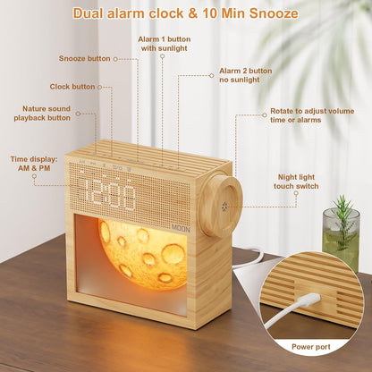 Sunrise Alarm Clock, White Noise Sound Machine, Bedroom Dimmable Moon Lamp