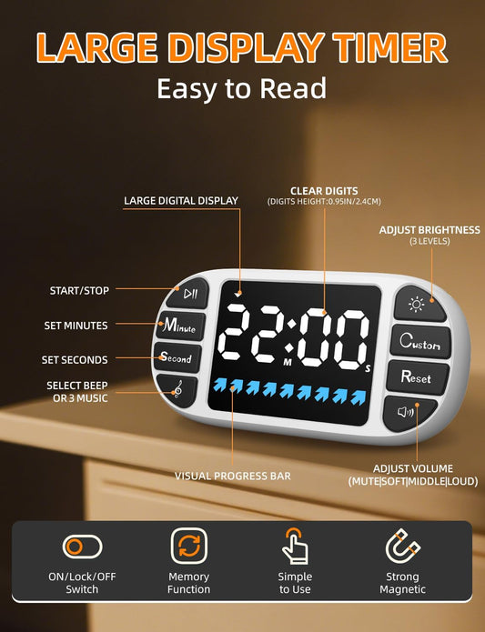 DOOMAY Magnetic Digital Kitchen Timer for Classroom Countdown