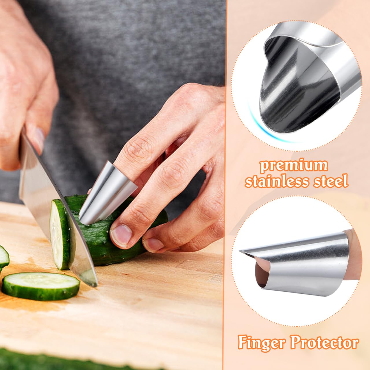 FRCOLOR 4Pcs Finger Protector Guard Set Stainless Steel Nail Cover Adjustable Kitchen Tool for Peeling Cutting Shelling