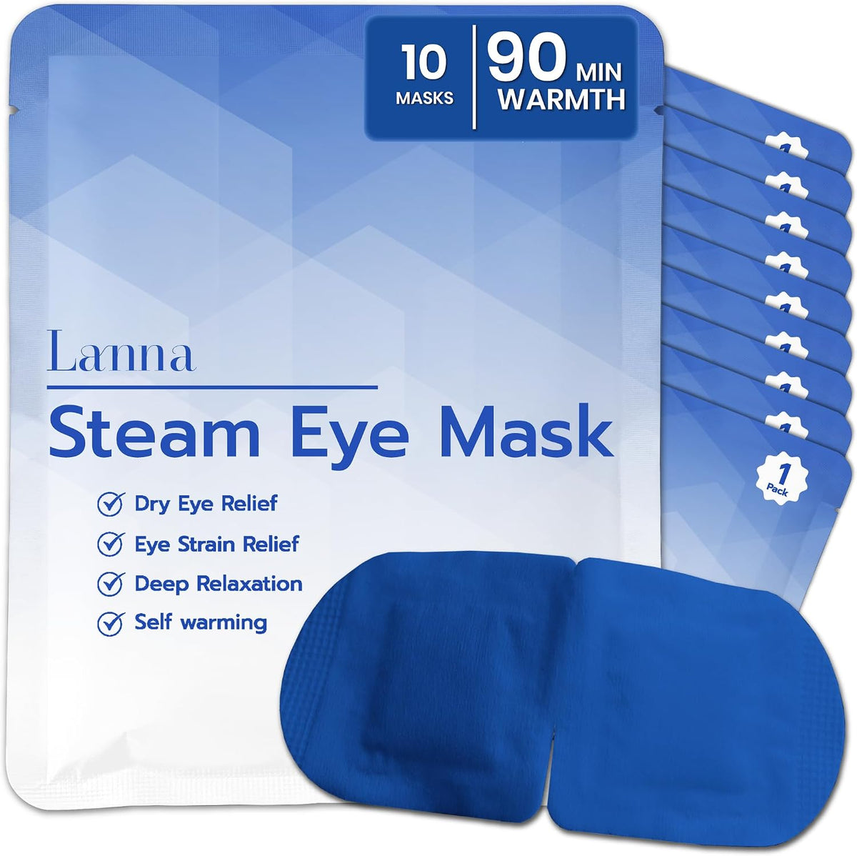 LANNA Heated Steam Eye Mask, Disposable 120 Minutes, Lavender Scent, 5 Pcs