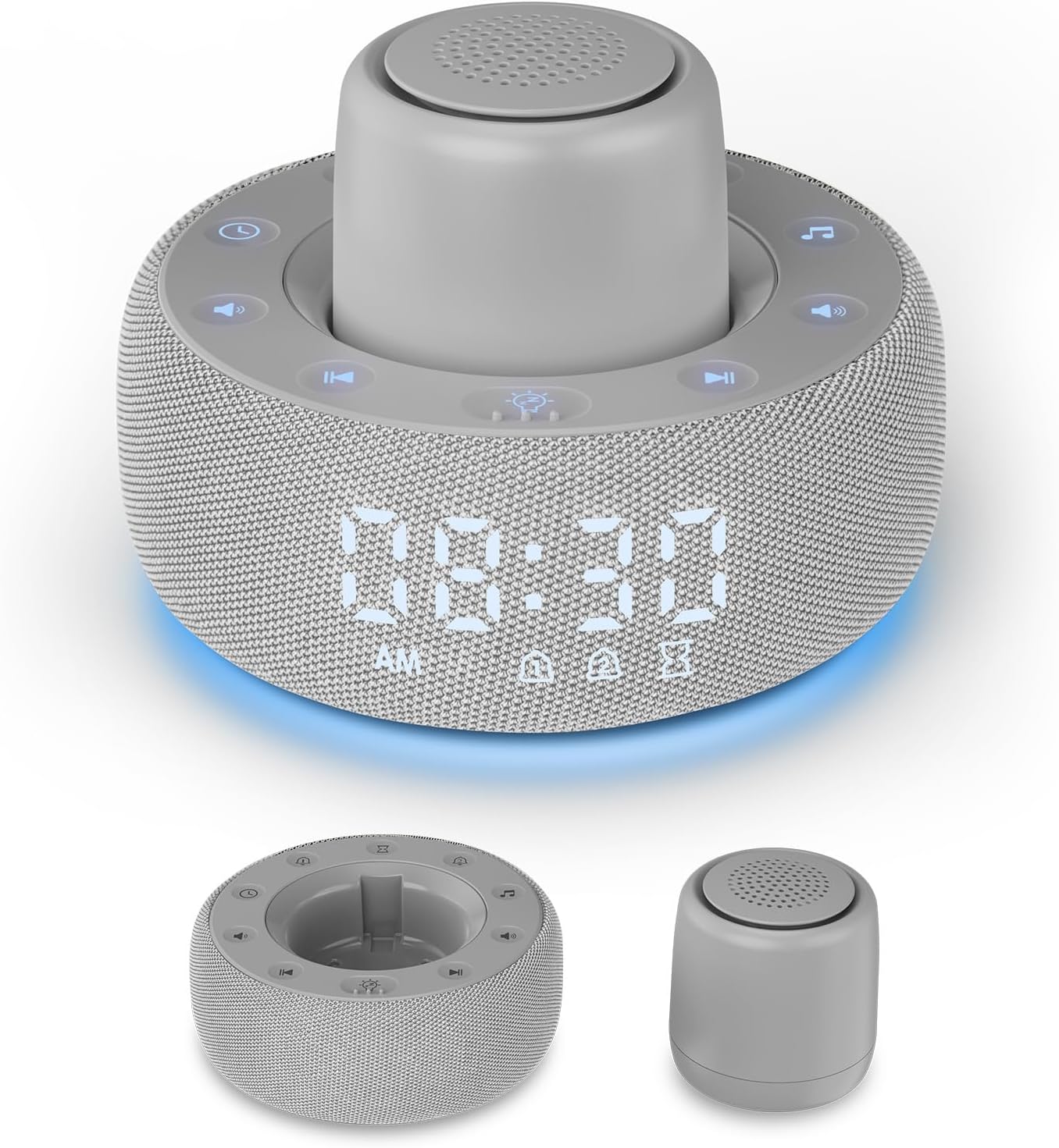 White Noise Machine with Smart Alarm Clock, 25 Soothing Sounds, Portable Sleep Sound Machine Aid for Baby, Kids, Adults, Office, Dimmable Timer, 7 Night Light Colors for Privacy Bedroom, Gray