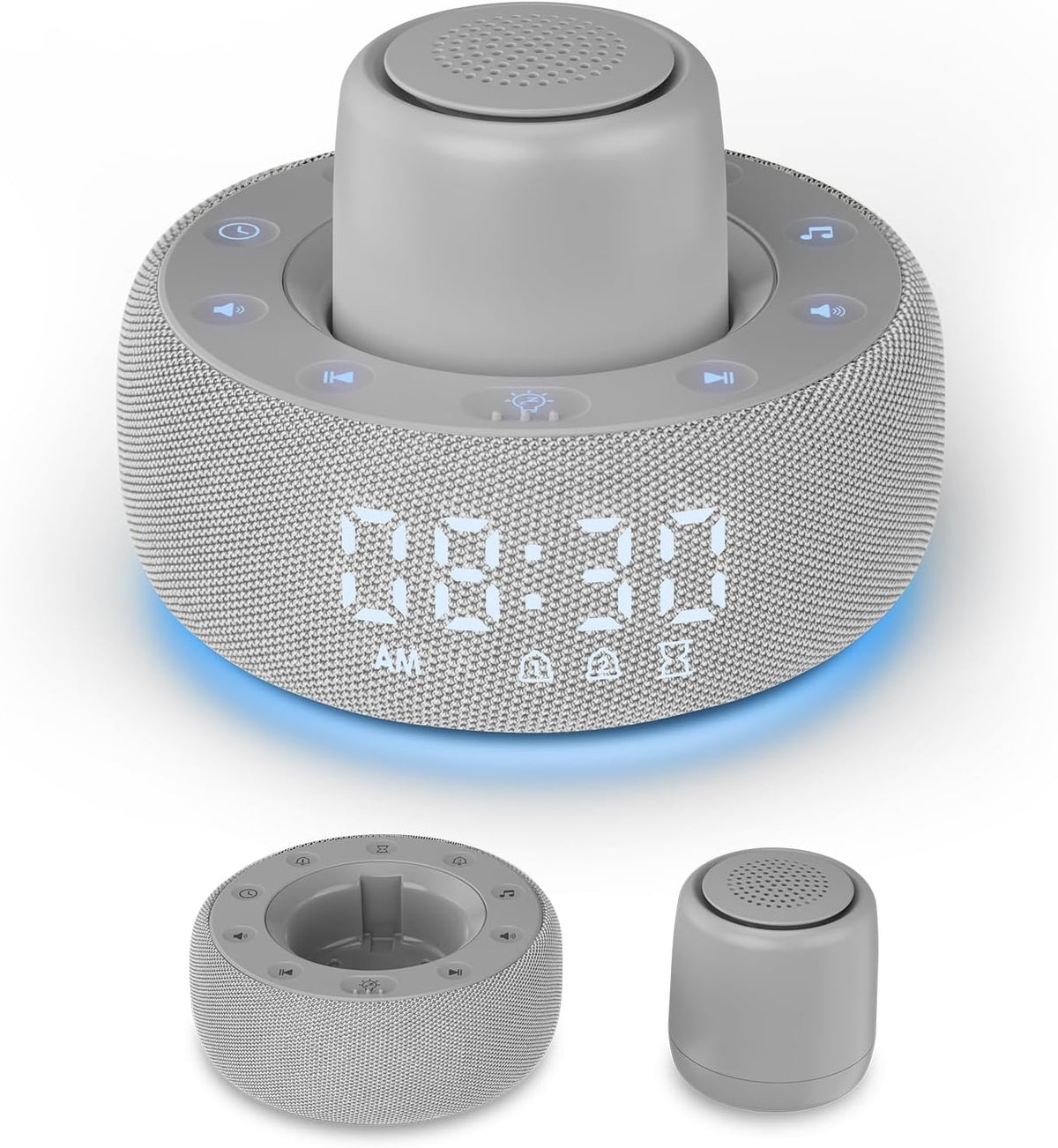 White Noise Machine with Smart Alarm Clock, 25 Soothing Sounds, Portable Sleep Sound Machine Aid for Baby, Kids, Adults, Office, Dimmable Timer, 7 Night Light Colors for Privacy Bedroom, Gray