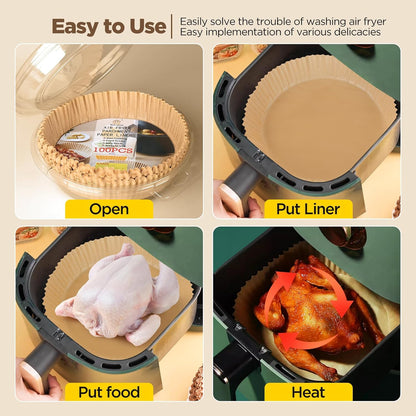 Air Fryer Liners, 8" Parchment Paper for 5-8 QT | Food-Grade Air Fryer Liners Disposable, Oil-Proof, Greaseproof for Baking, Roasting, Microwave Airfryer Baskets Accessories
