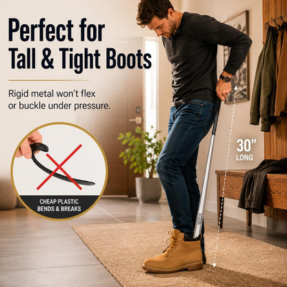 Extra Long Shoe Horn - 30 Inch Stainless Steel for Seniors | Extended Handle, Heavy Duty Metal, Standing Use, Fits Boots & Dress Footwear, Men and Women, Elderly, Tall