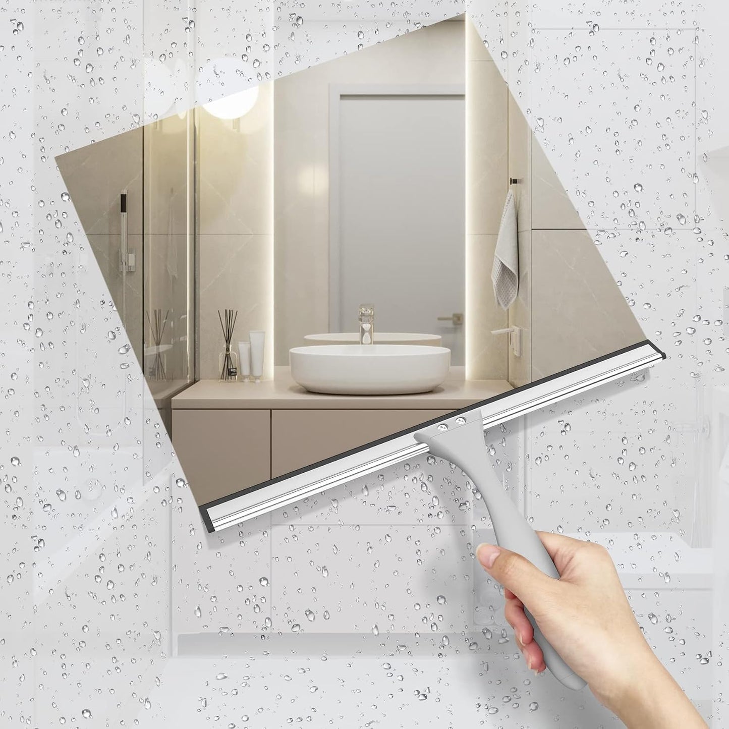 AmazerBath Squeegee for Shower Glass Door, All-Purpose Squeegee with Hook for Shower Doors, Windows, Mirrors, Tiles and Car Glass, 10 Inches