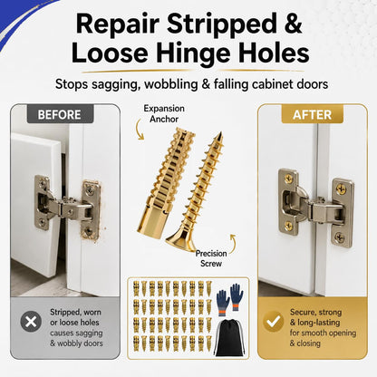 6×14mm Short Expansion Screw Set, 50pcs for Cabinet Hinge Repair and Stripped Thread Restoration, Secure Cabinet Door Fastening, Suitable for Tile Stone Wood and More