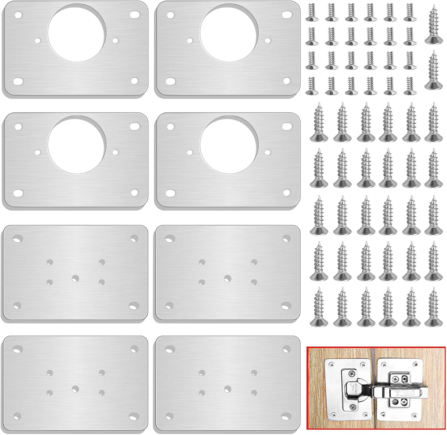 2Pairs Thick Hinge Repair Plate Kit with Hole for Cabinet Door | Rust Resistant, Stainless Steel Plate Repair Brackets, Easy Installation with Mounting Screws Fixing for Kitchen Cupboard