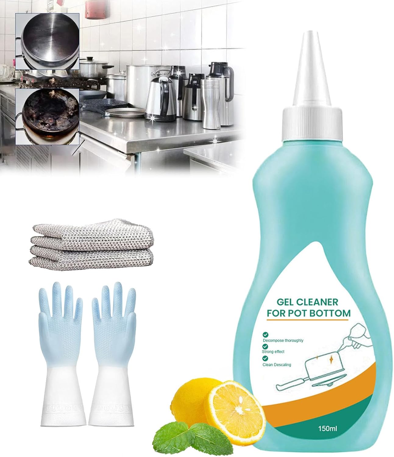 Magic Gel Cleaner for Pots and Pans, Professional Gel Cleaner for Pot Bottom, Black Pot Bottom Cleaning Gel, Bottom of the Pot Black Scale Cleaner, Gel Cleaner for Cookware Bottom (2Pcs)