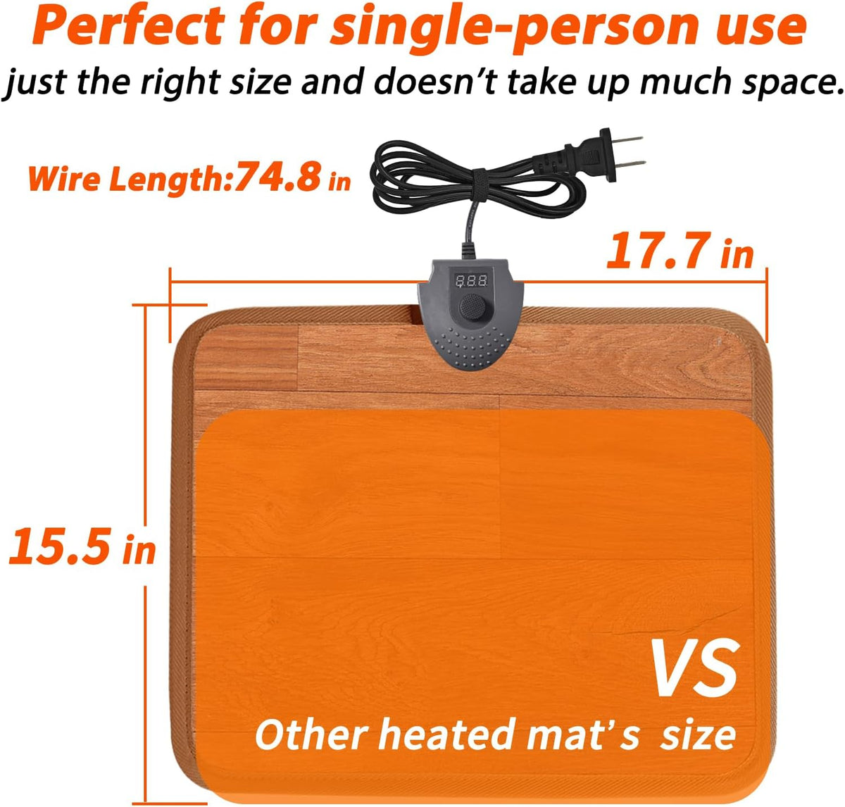 Heated Floor Mat Under Desk for Foot Warmer - Wider 110V Adjustable Temperature Electric Heating Pad - Carbon Crystal & Energy Saving Feet Warmers for Office,Home (Black)