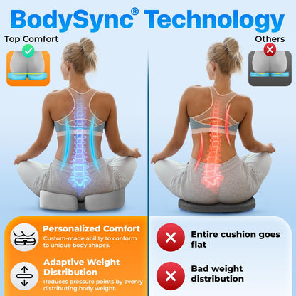 Seat Cushion, BodySync™ Technology with Non-Slip Gel & Memory Foam for Tailbone, Sciatica & Back Pain Relief, Office Chair Cushion, Car Seat Cushions for Driving (Light Grey)