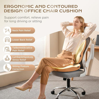Coverado Lumbar Support Pillow and Seat Cushions for Office Chairs, Memory Foam Orthopedic Coccyx Cushion for Tailbone Pain Cushion Pillow & Back Pain Pressure Relief Seat Cushion Coffee&Beige