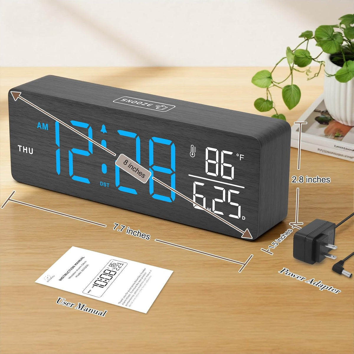 DreamSky Wooden Digital Alarm Clock for Bedroom with Large Numbers