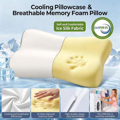 Polovo Cervical Neck Pillow for Pain Relief - Ergonomic Side Sleeper Pillow for Deep Sleep, Contour Memory Foam Pillows for Sleeping Bed Pillow for Side Back Stomach Sleepers(Grey)