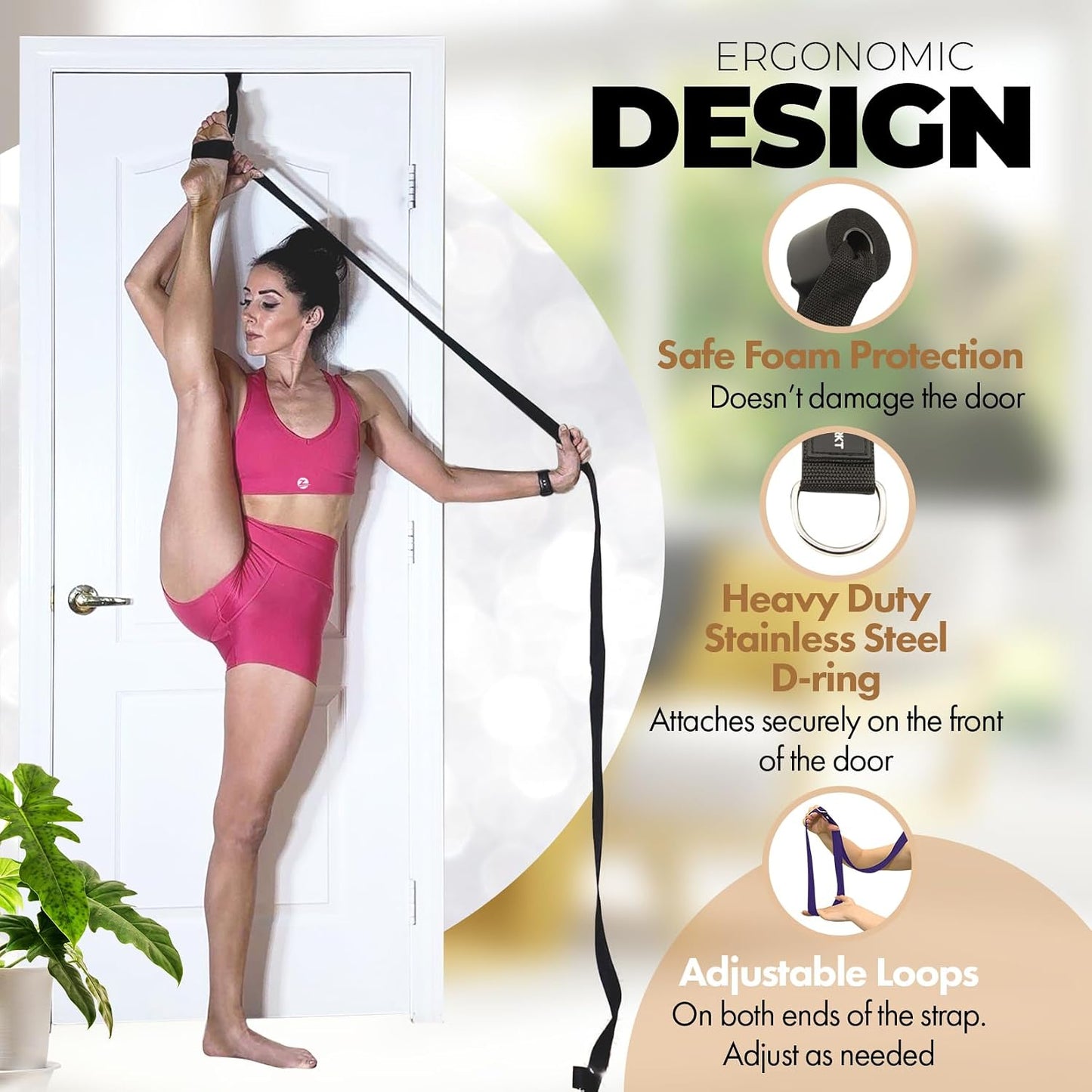 Pilates Stretching Strap with Door Anchor for Flexibility Training | Improve Leg Flexibility, Core Stability and Posture Alignment - Ideal for Pilates, Stretching, Mobility and Home Workouts