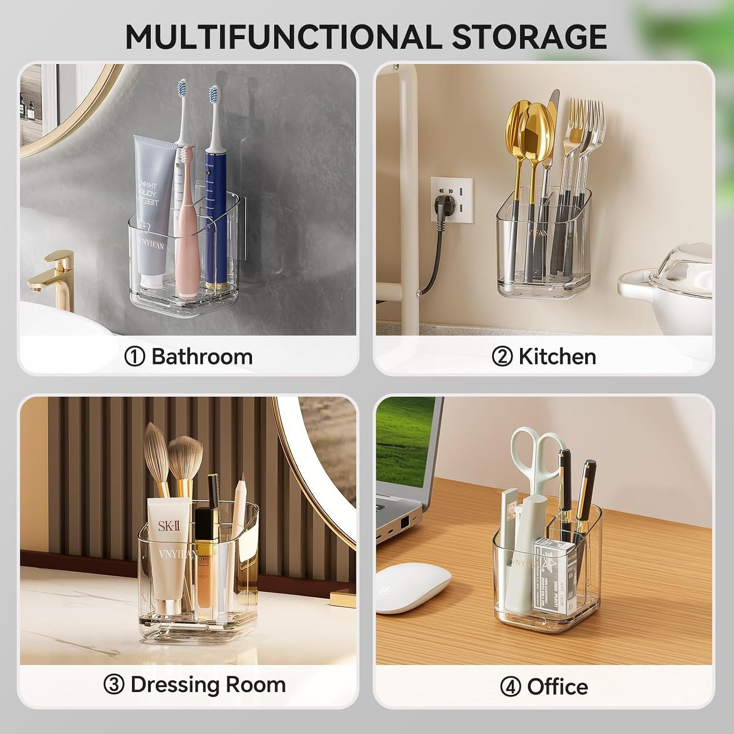 3 Slots Detachable Toothbrush Holders Wall Mounted for Bathrooms | Electric Toothbrush Holder with Drip Tray, Tooth Brush and Toothpaste Holder Organizer for Bathroom Countertop Organizer