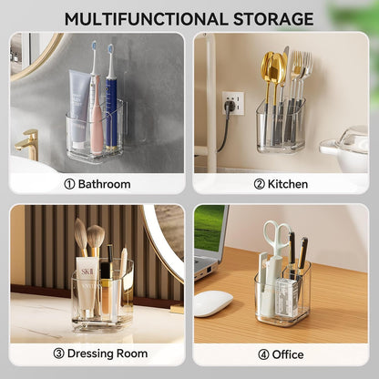 3 Slots Detachable Toothbrush Holders Wall Mounted for Bathrooms | Electric Toothbrush Holder with Drip Tray, Tooth Brush and Toothpaste Holder Organizer for Bathroom Countertop Organizer