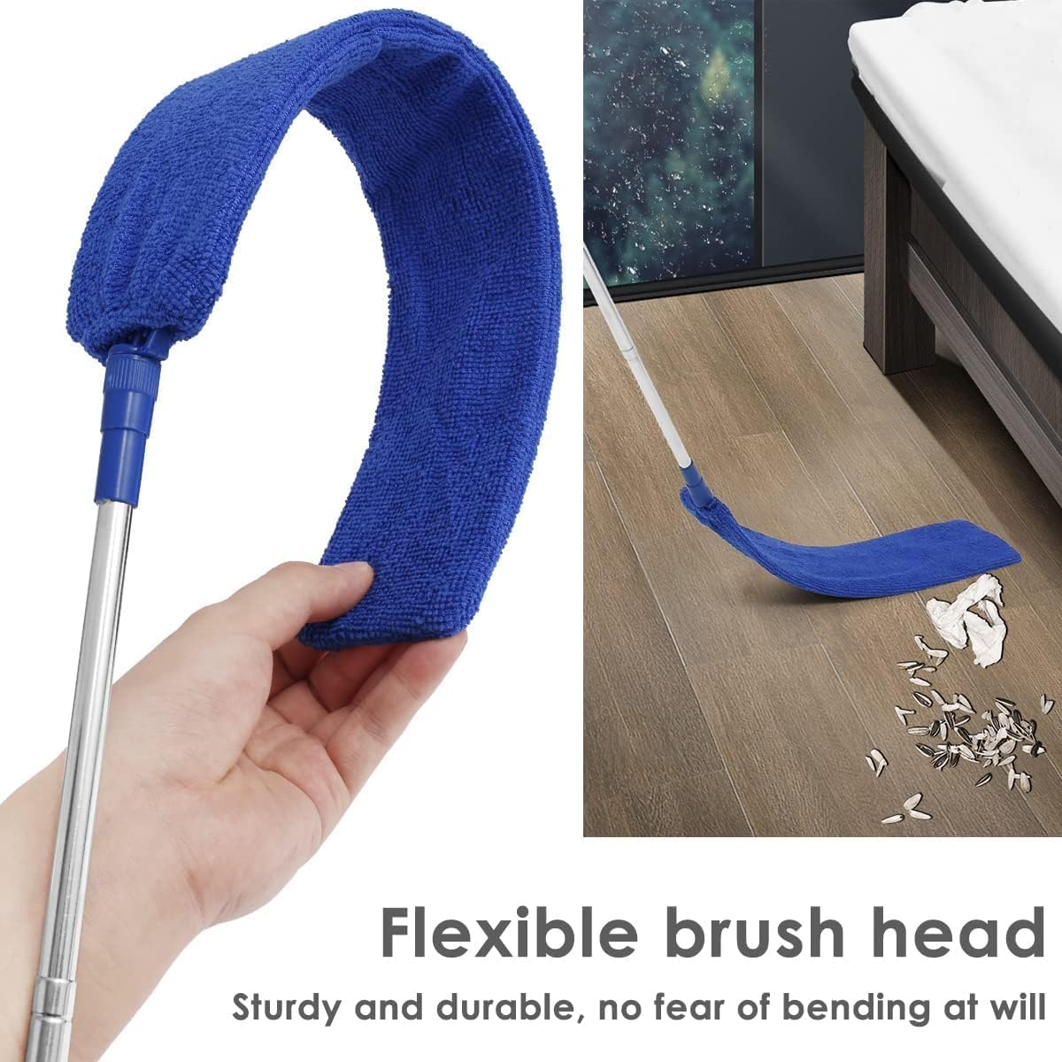 Retractable Gap Dust Cleaner Brush with Long Handle (30 to 100 inches), Cleaning Tools with 3 Microfiber Dusting Cloths, Extendable Duster for Cleaning Under Refrigerator Sofa Couch Bed Furniture